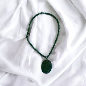 Jade Necklace 10 inch, carved pendant.